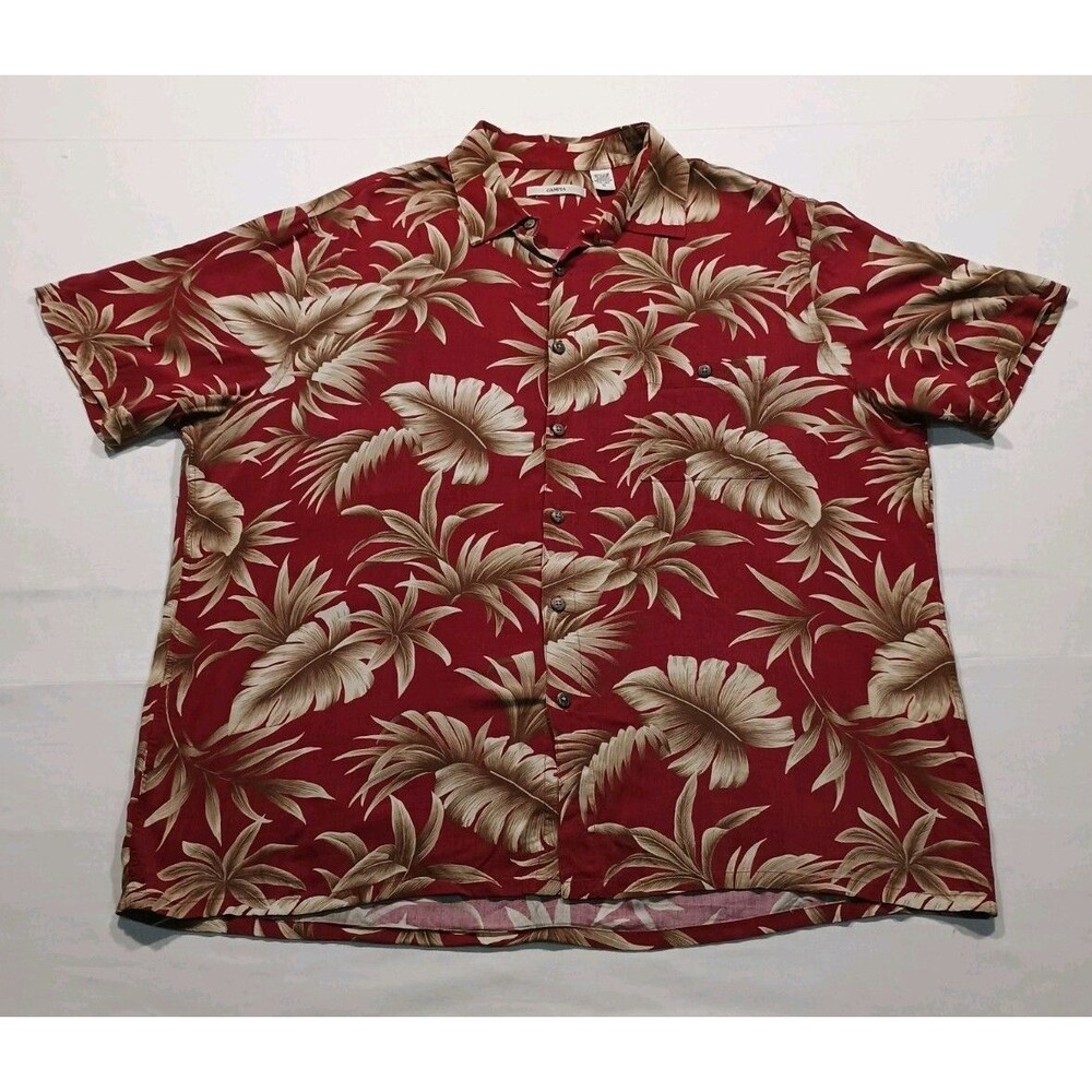 Moda Campia Moda Hawaiian Shirt Mens XL Rayon Red Tropical Palm Leaf Hawaiian